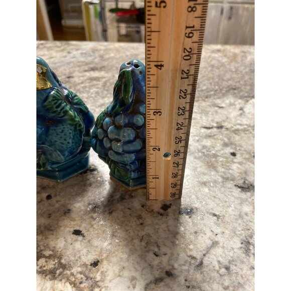 Vintage Inarco Japan E-2371 Mood Indigo Blue Salt & Pepper Set Ceramic Grapevine - Picture 11 of 12